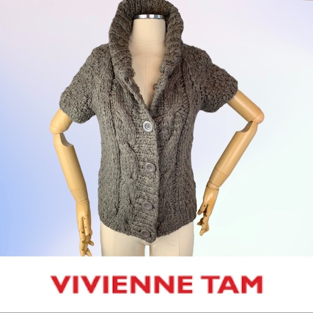 Vivienne Tam Short Sleeve Chunky Cardigan Sweater